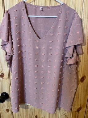 AND Dusty Rose Textured V-Neck Blouse